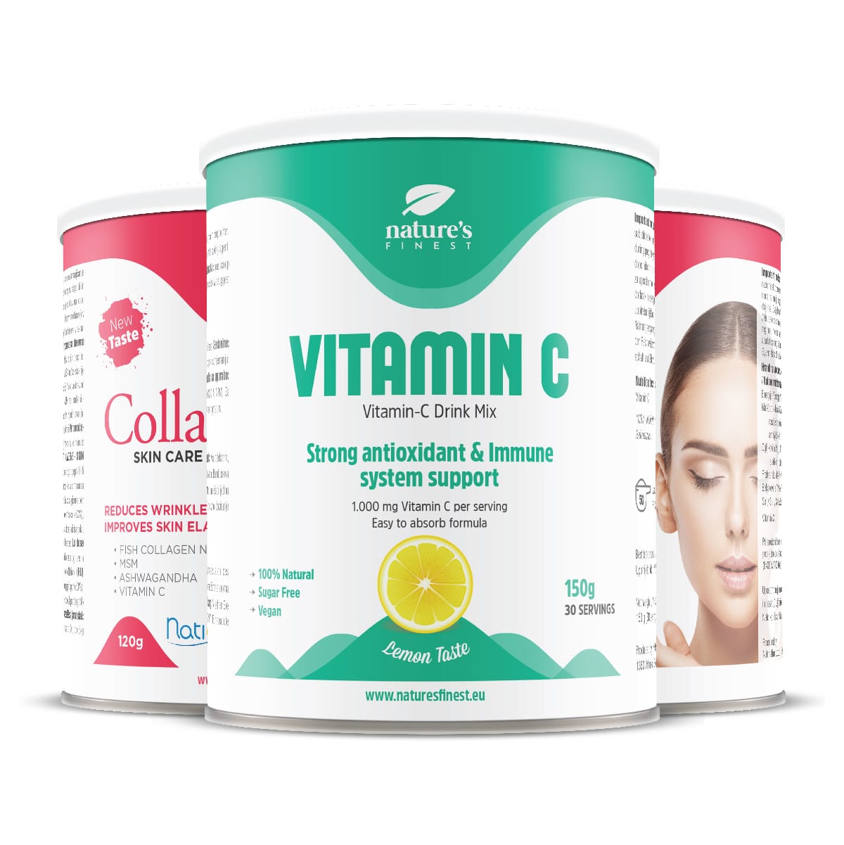 SkinCare al Collagene 1+1 + Vitamina C | Integratore di Collagene Marino | Polvere di Peptidi | Riduce le Rughe | Naturale | Collagene.